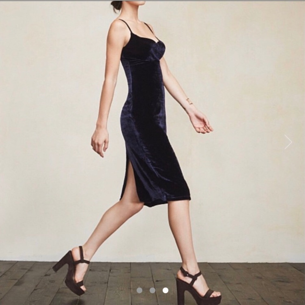 Navy blue velvet reformation dress